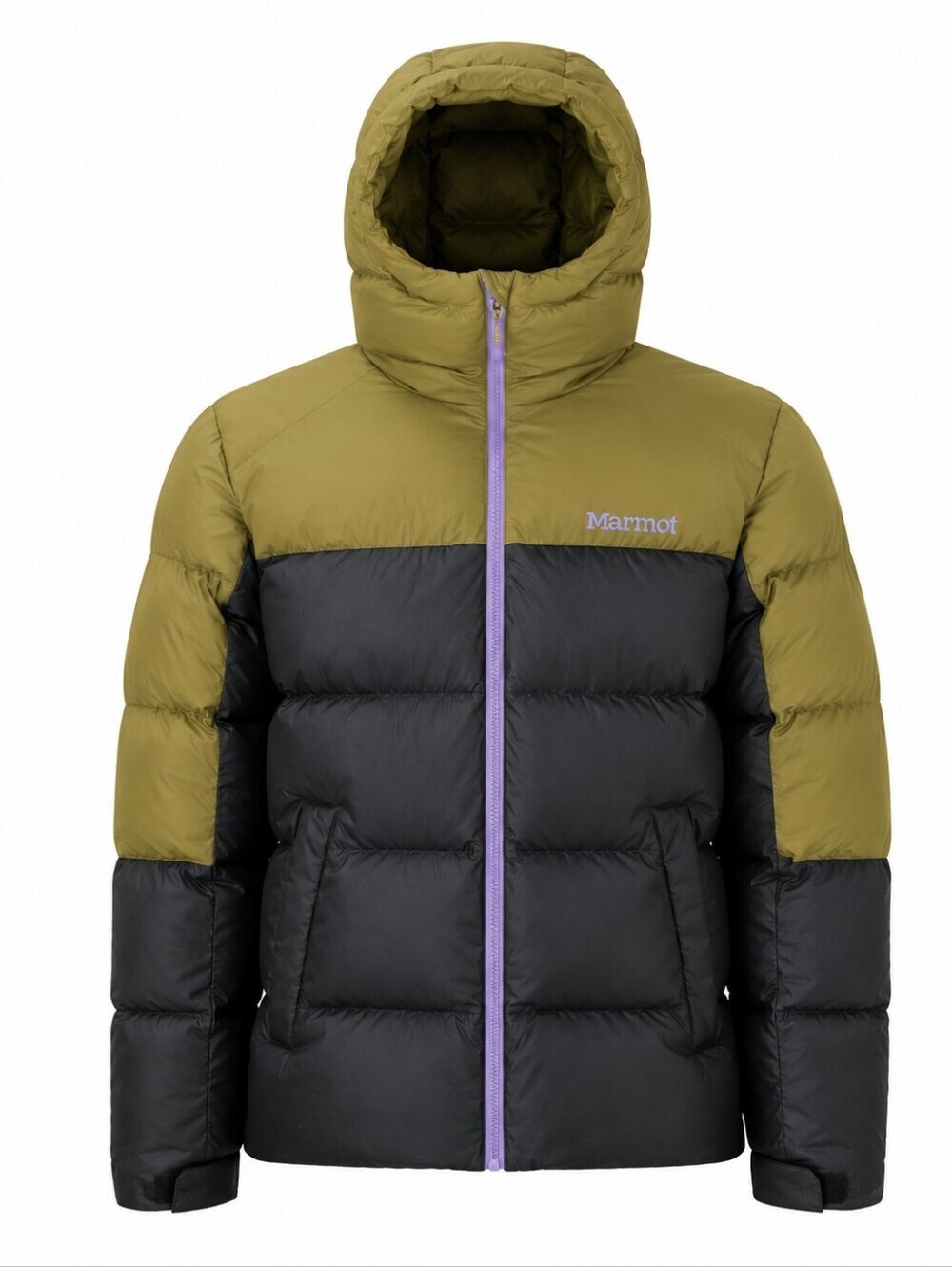 Marmot Olive Quilted Jacket with Purple Zipper Trim